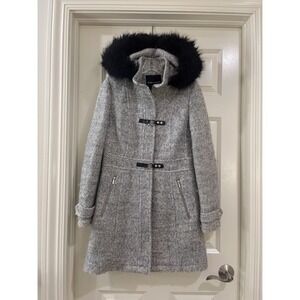 Ivanka Trump Toggle Front Boucle Coat Jacket Fur Hood Size 4